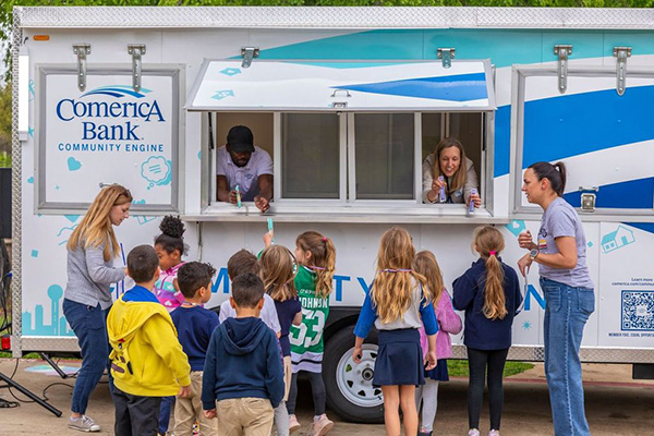 passing out treats at the trailer
