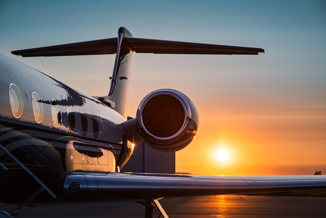 private jet at sunrise