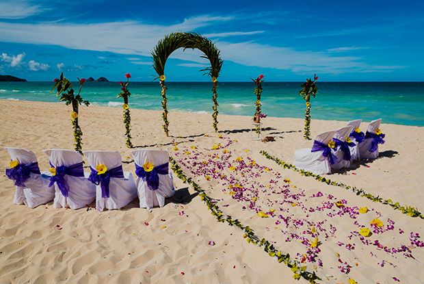 tropical beach with wedding aisle